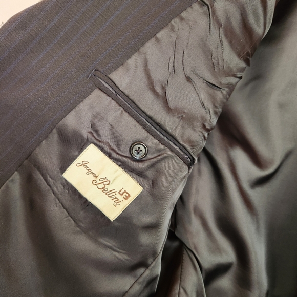 Jacques Bellini Navy 100% Wool 3 Button Suit Jacket Blazer Coat Pinstripe Sz 40S - Picture 12 of 14